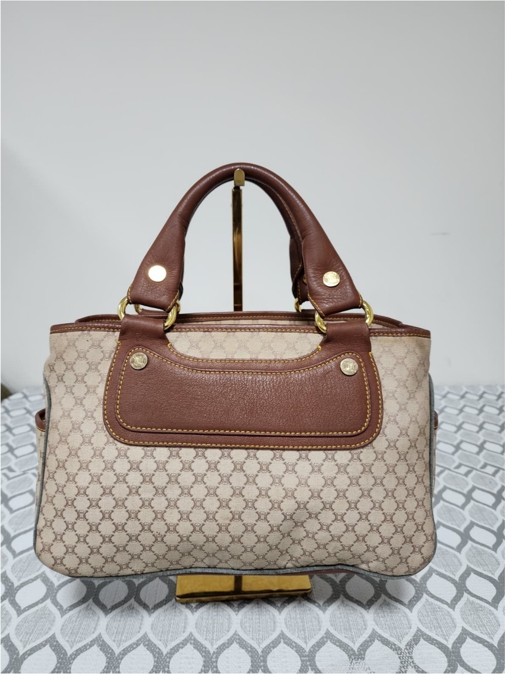 Celine Vintage Boogie Monogram Canvas and Leather Tote Bag Brown/Beige